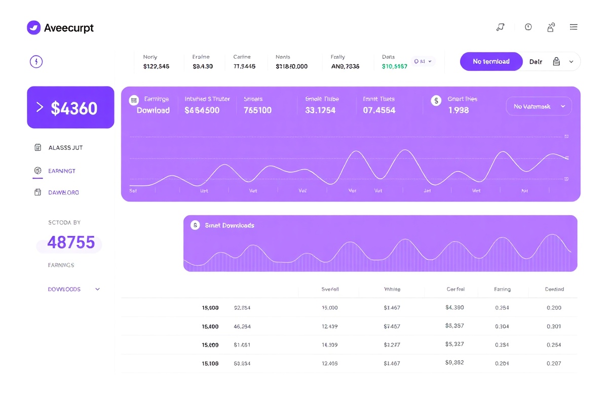 FrameFlow creator analytics dashboard displaying revenue graphs and download metrics