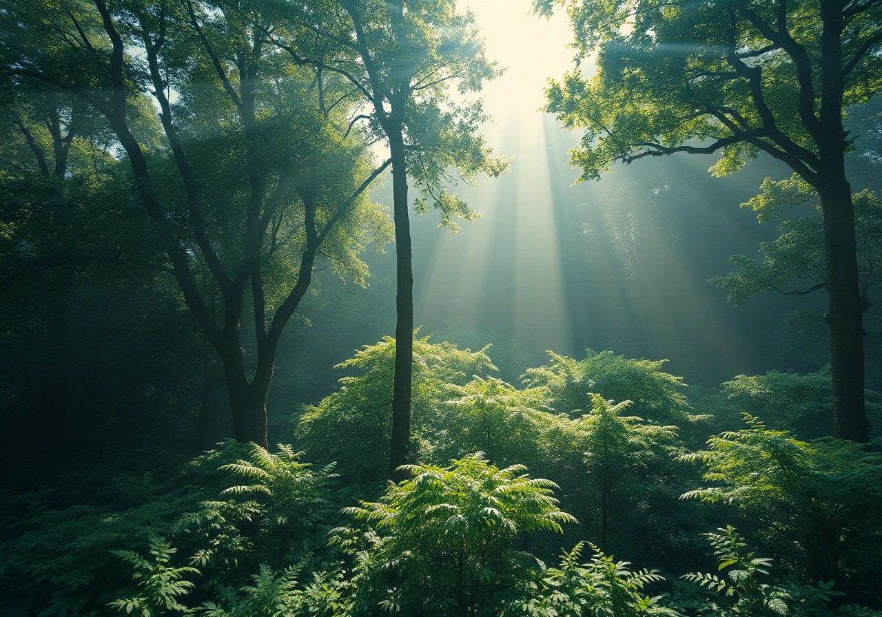 Aerial drone footage of misty pine forest canopy at sunrise, 4K 60fps
