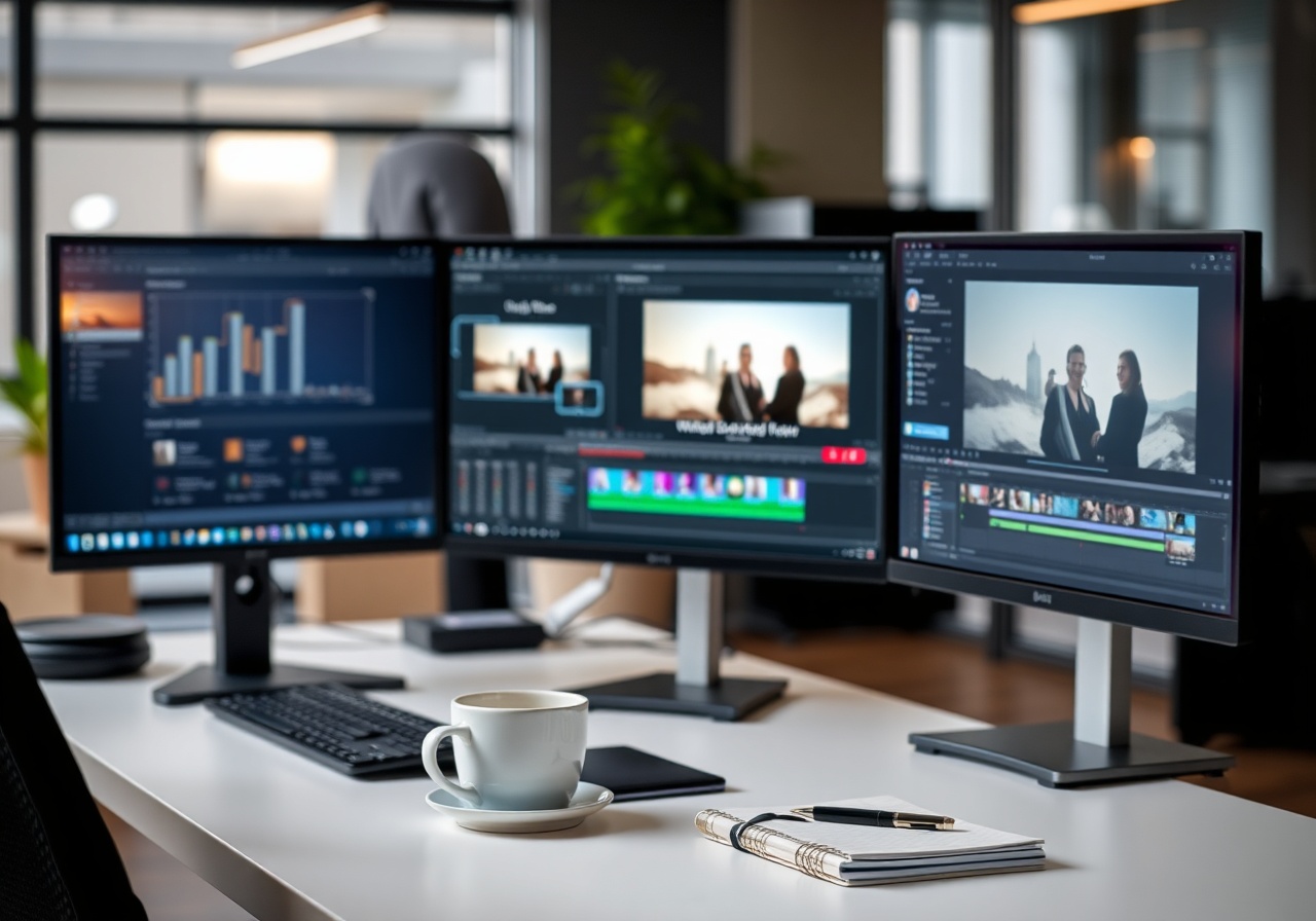 Agency creative team reviewing branded 4K footage on a shared monitor